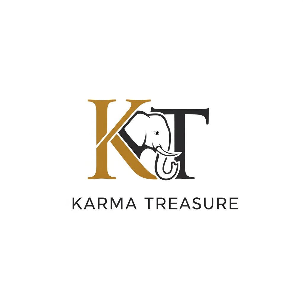 AI Design for GENERATE AN LOGO USING K AND T OF KARMA TREASURE SHOWCASING THE ELEPHANT INTEGRATED IN THE LOGO INFUSED WITH K MAKE IT CLEAN AND MINIMAL FOR LUXURY STORE KARMA TREASURE IS A LUXURY HAND ICRAFT STORE  MAKE IT MIX SYMBOL