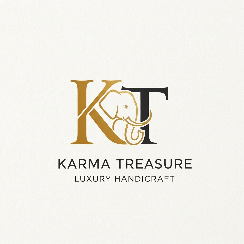 AI Design for GENERATE AN LOGO USING K AND T OF KARMA TREASURE SHOWCASING THE ELEPHANT INTEGRATED IN THE LOGO INFUSED WITH K MAKE IT CLEAN AND MINIMAL FOR LUXURY STORE KARMA TREASURE IS A LUXURY HAND ICRAFT STORE  MAKE IT MIX SYMBOL