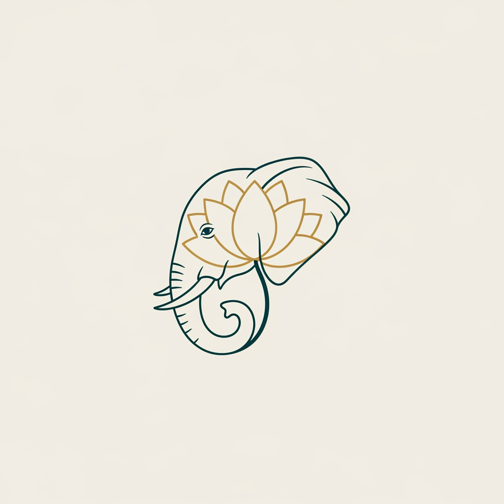 AI Design for create soemthing unqiue with a mix of elephant and lotus it should be minial can convey the mesaage of unique handicrafts, luxury gifitngs