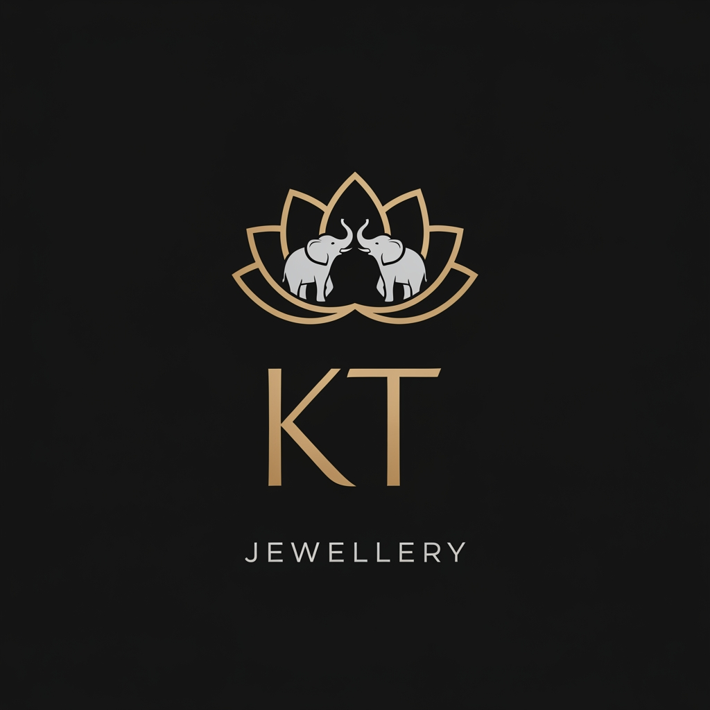 AI Design for generate an inital logo using kt as jwelley brand clean minimal fo rluxury store take refrence from worl dbest jwellery shops logos implant lotus with two small elephant fcing each other