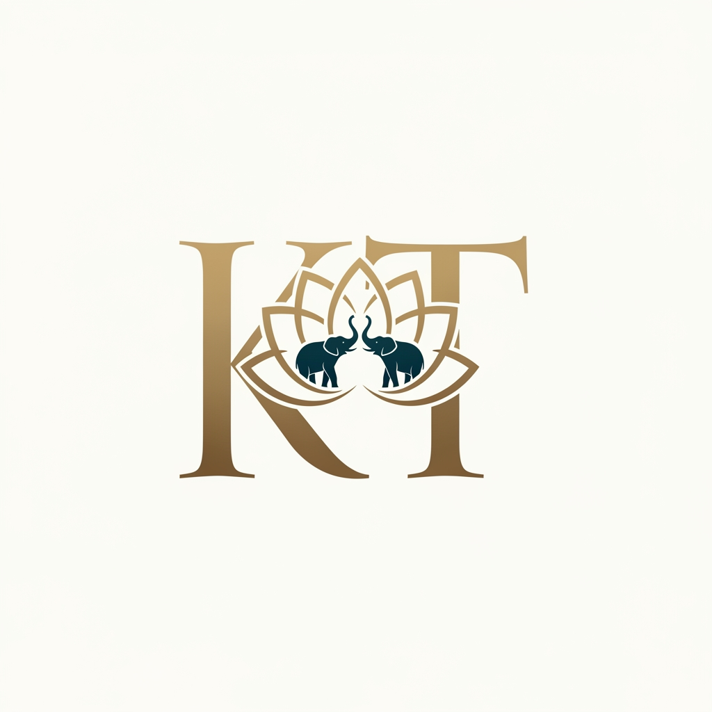 AI Design for generate an inital logo using kt as jwelley brand clean minimal fo rluxury store take refrence from worl dbest jwellery shops logos implant lotus with two small elephant fcing each other