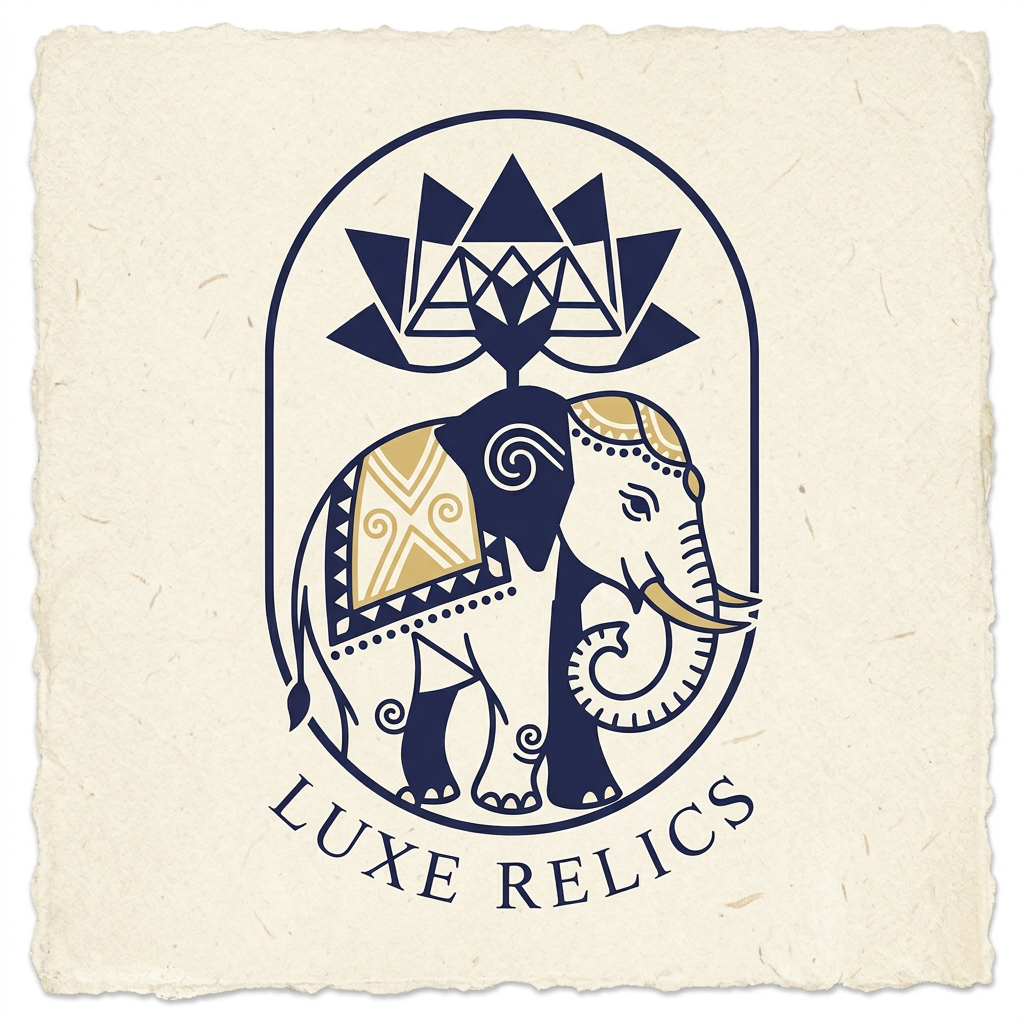 AI Design for i want more minimal because the store is related to luxury life style but they want indian asthetic to show the mix of lotus and elephant like some ancient art style of india like warli art