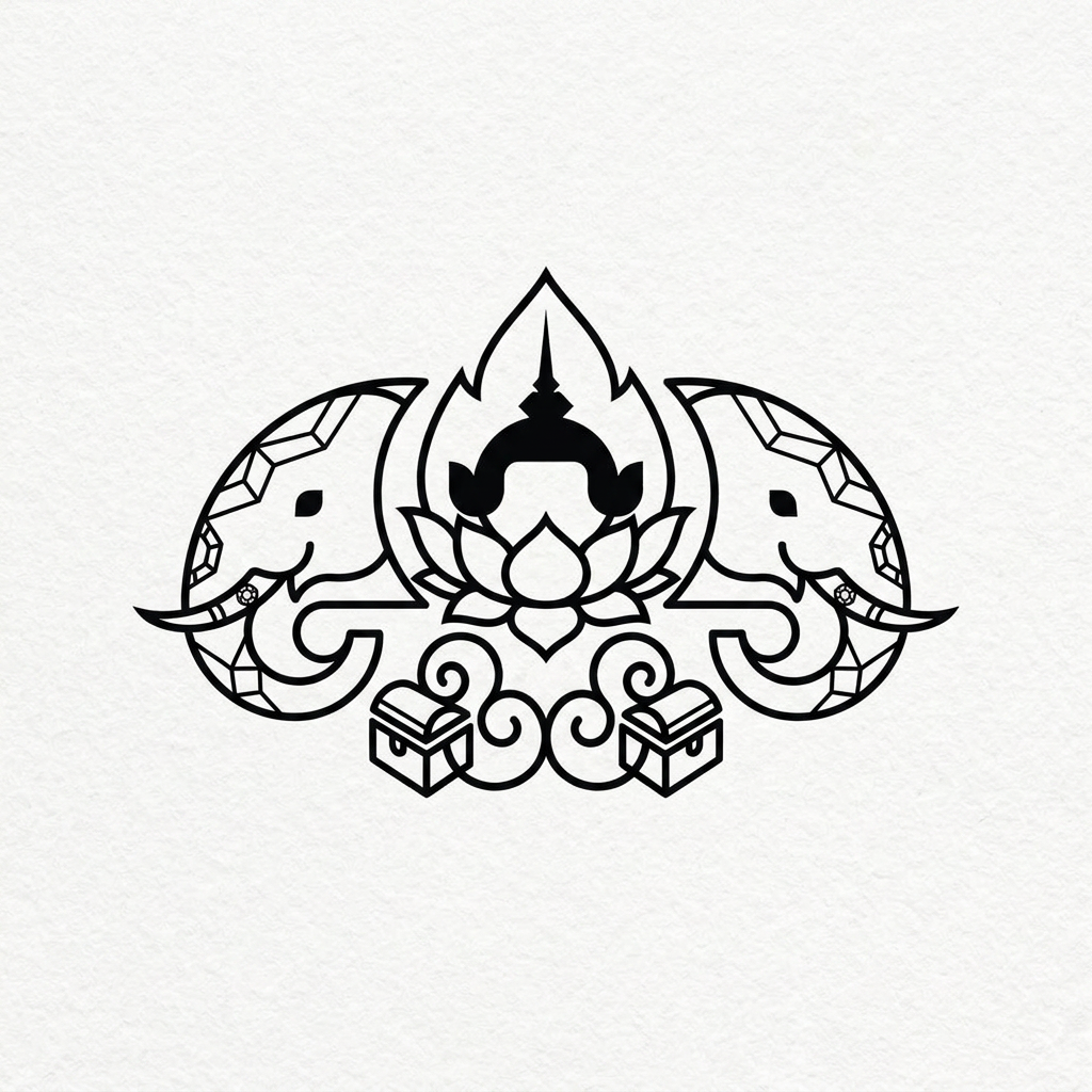 AI Design for generte something close to these two elephant+ lotus for karma treasure