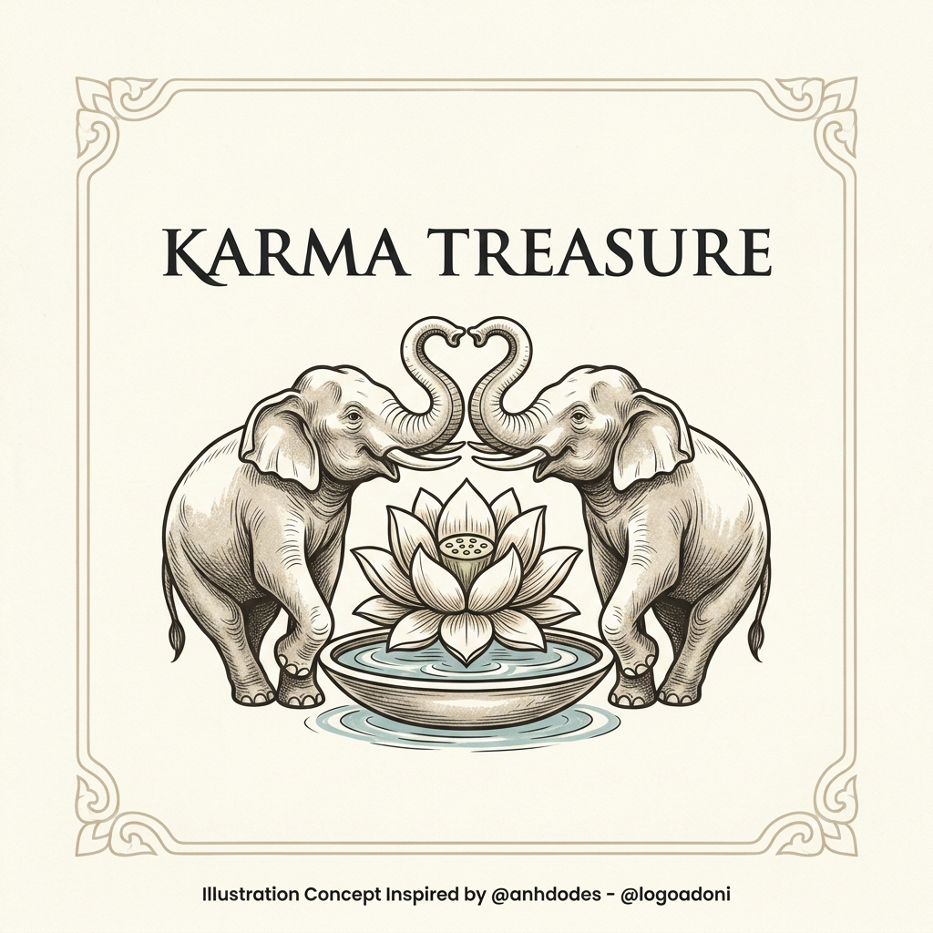 AI Design for genrate somrthing close donot copy exact logo to the design with lotus+ 2 elephant facing each other for karma treasure