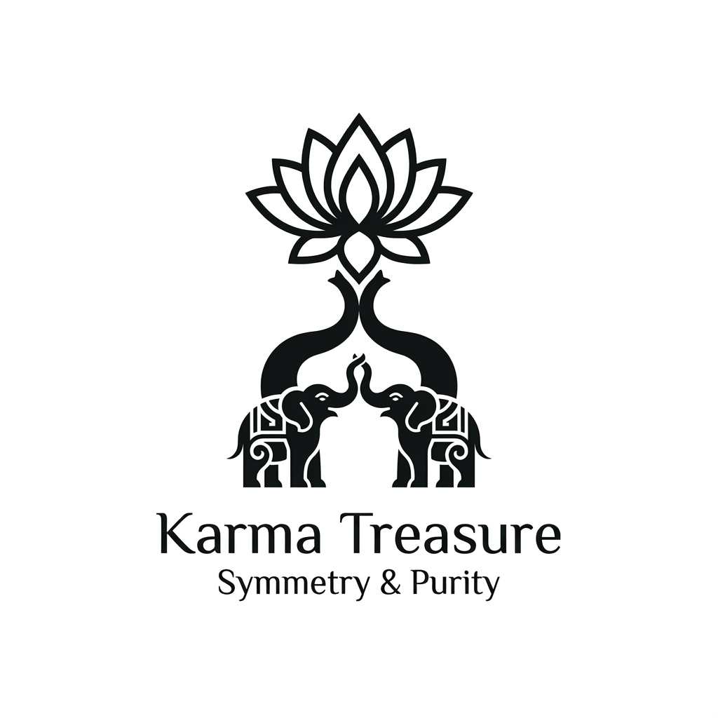 AI Design for generate somehting close to these but keep the lephant small and otus at the top of the trunk keep the mit miniamla fo rkarma trasure but the lotus and elephant should bal;ance