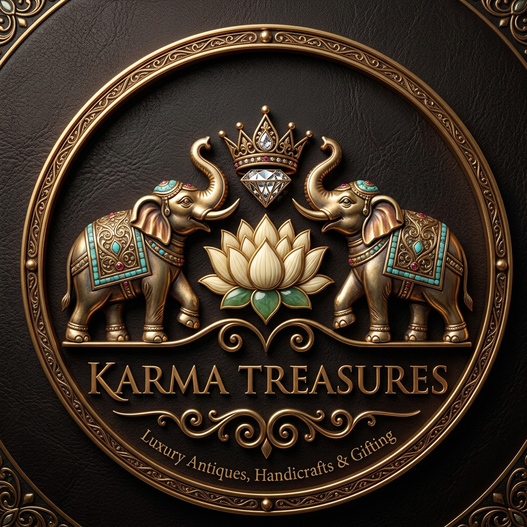 AI Design for generate an logo for the brand karma Treasure, the brands store is for the antiqus luxury handicraft iteam, with luxury gifting the logo should be