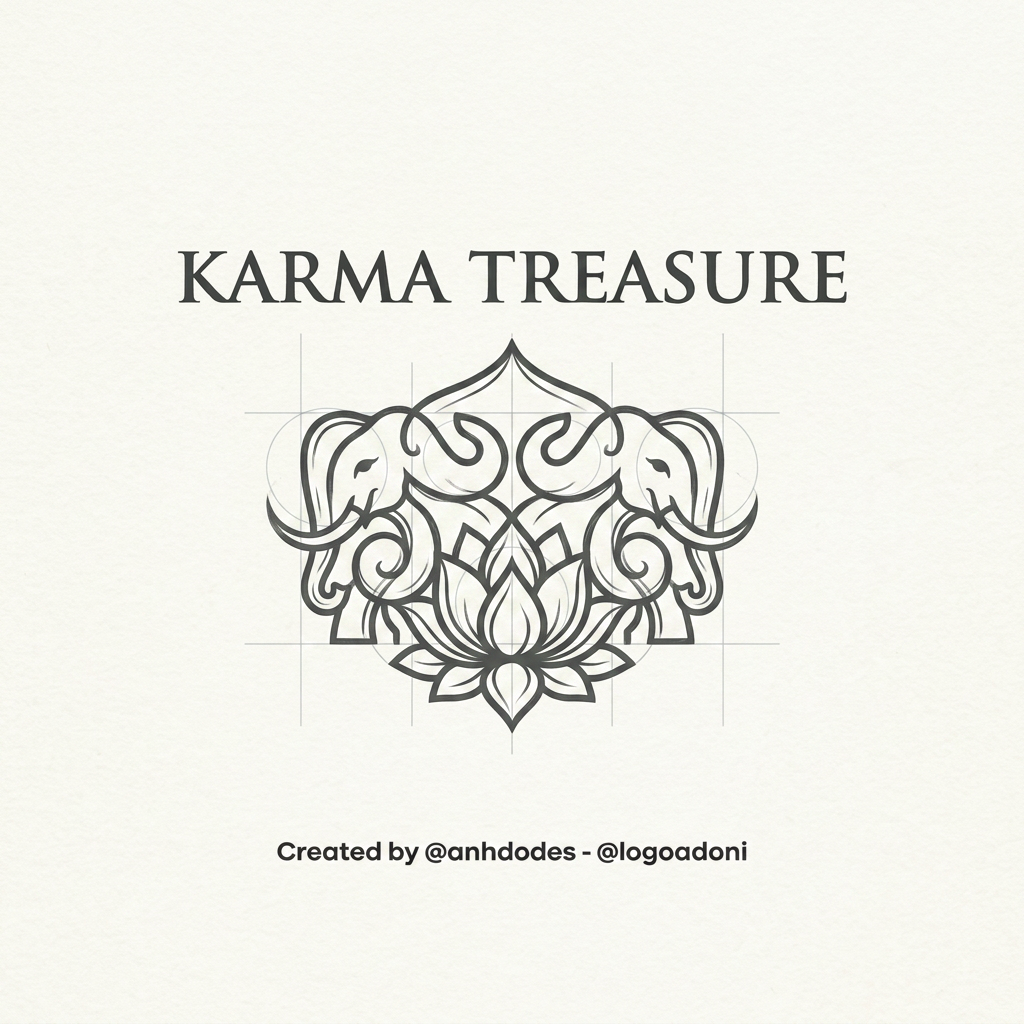 AI Design for genrate somrthing close donot copy exact logo to the design with lotus+ 2 elephant facing each other for karma treasure