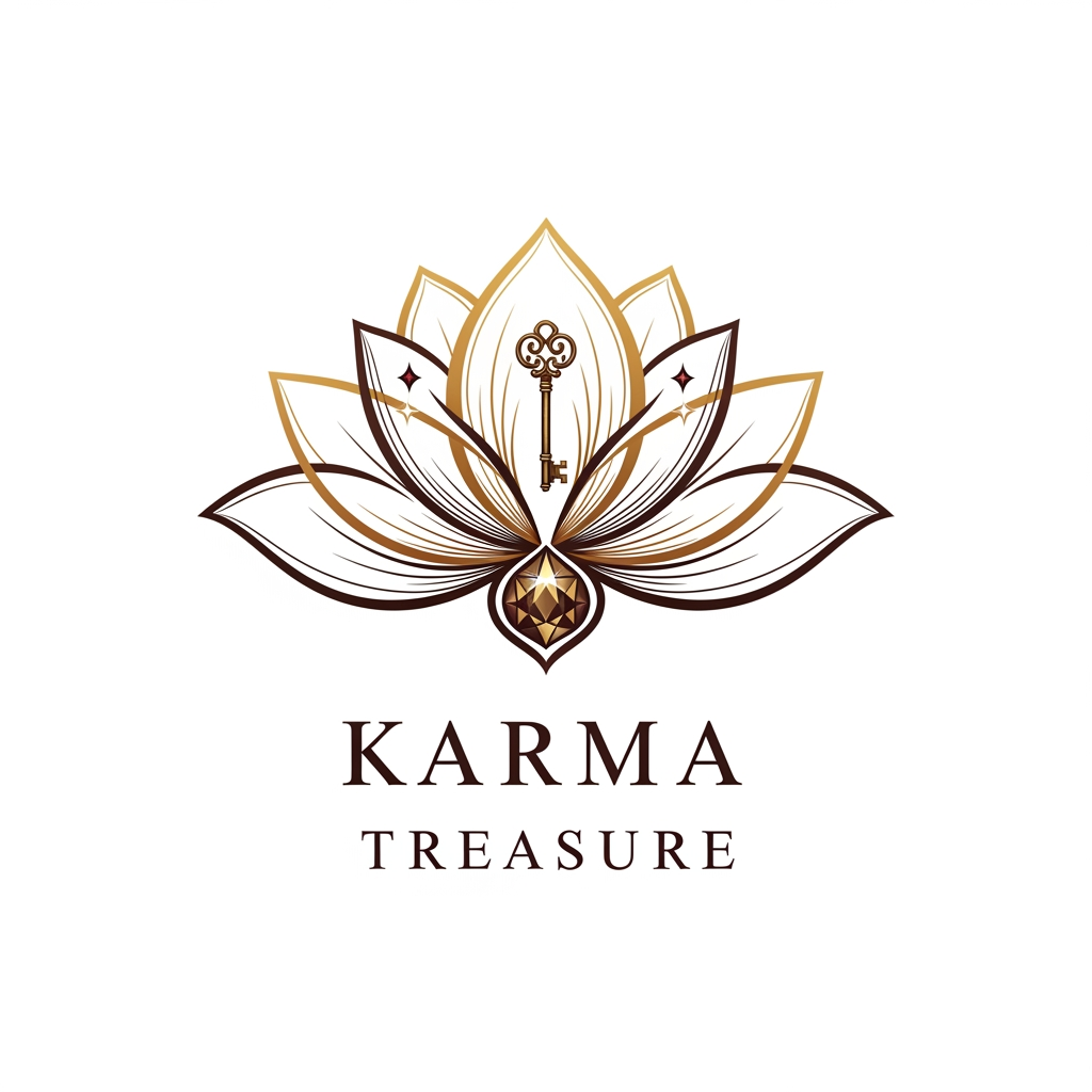 AI Design for generate an logo for the brand karma treasure know for handicraft, antuique and luxury gifitngs want lotus in there logo