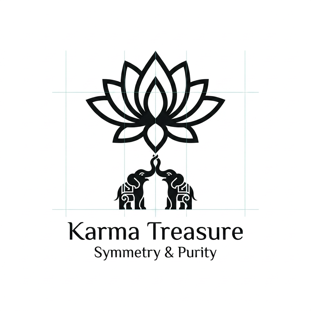 AI Design for generate somehting close to these but keep the lephant small and otus at the top of the trunk keep the mit miniamla fo rkarma trasure but the lotus and elephant should bal;ance