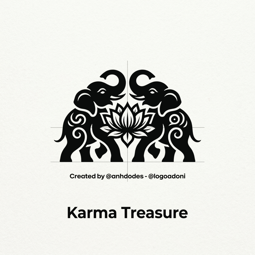 AI Design for genrate somrthing close to the design with lotus+ 2 elephant facing each other for karma treasure