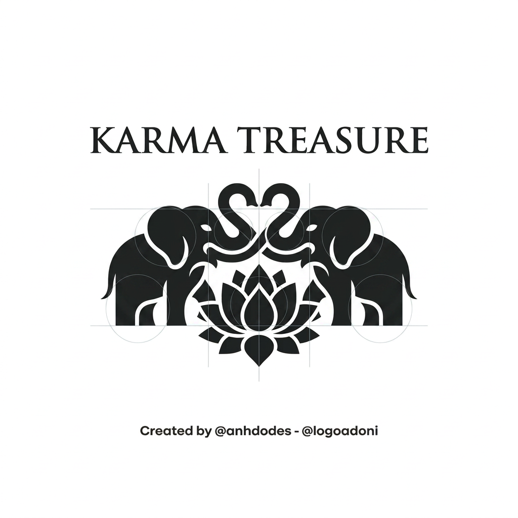 AI Design for genrate somrthing close donot copy exact logo to the design with lotus+ 2 elephant facing each other for karma treasure