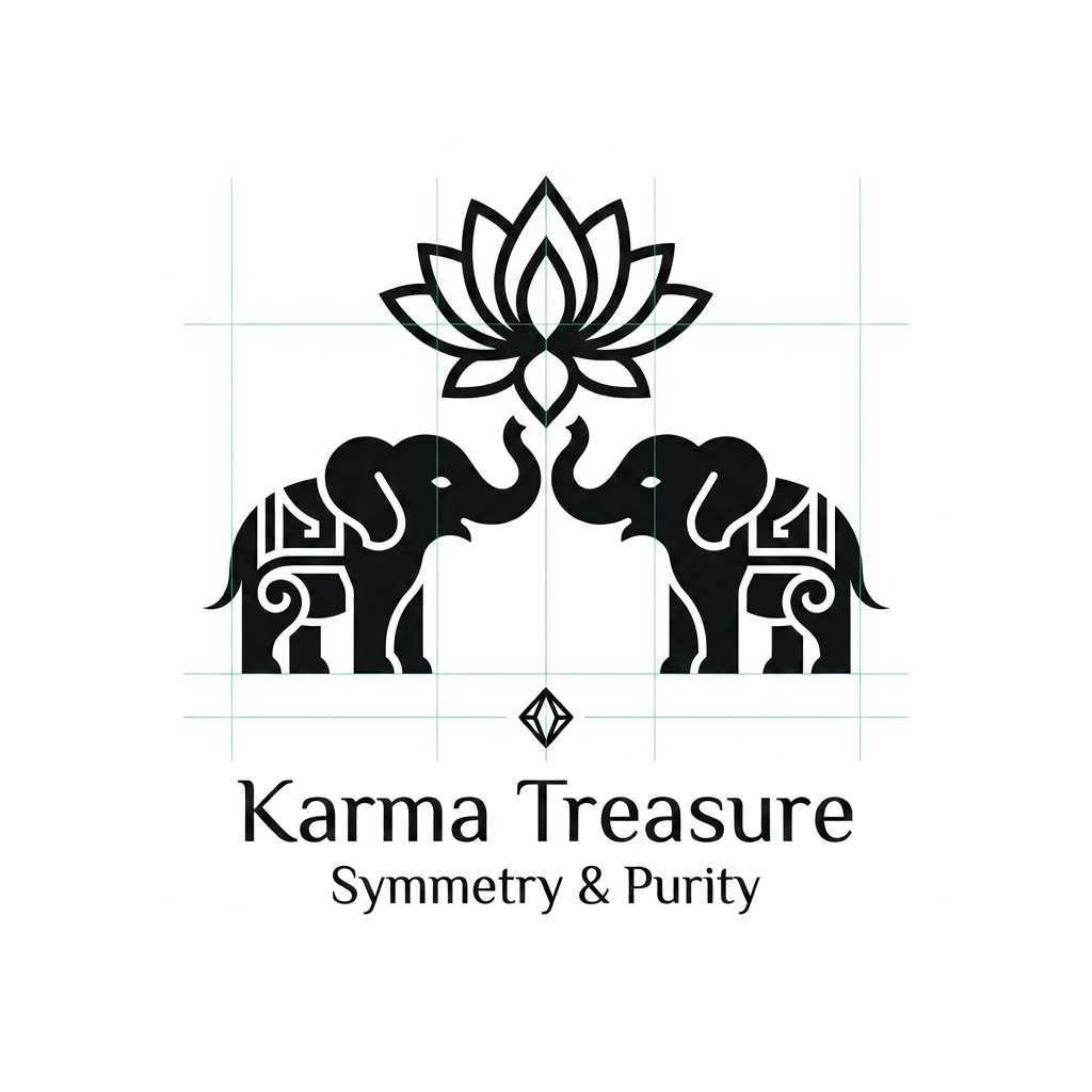 AI Design for generate somehting close to these but keep the lephant small and otus at the top of the trunk keep the mit miniamla fo rkarma trasure but the lotus and elephant should bal;ance