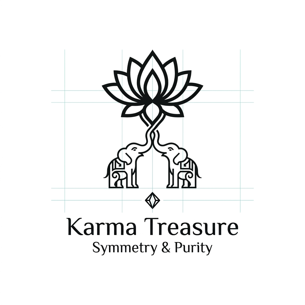 AI Design for generate somehting close to these but keep the lephant small and otus at the top of the trunk keep the mit miniamla fo rkarma trasure but the lotus and elephant should bal;ance