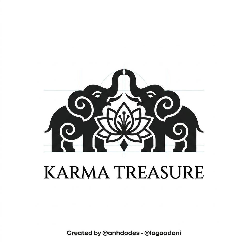 AI Design for genrate somrthing close to the design with lotus+ 2 elephant facing each other for karma treasure