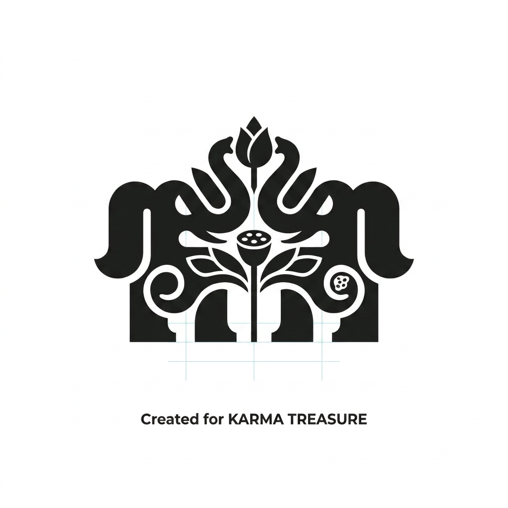 AI Design for genrate somrthing close to the design with lotus+ 2 elephant facing each other for karma treasure