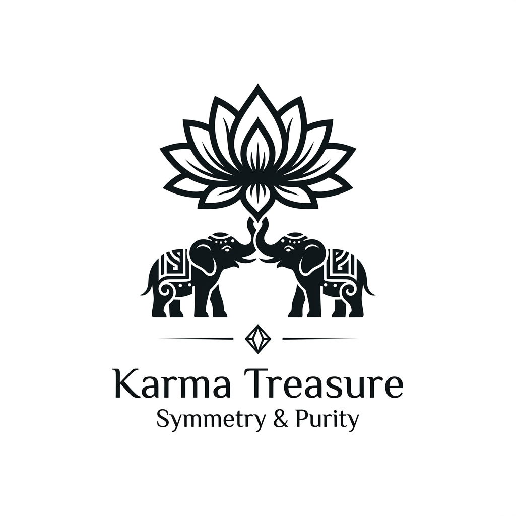 AI Design for generate somehting close to these but keep the lephant small and otus at the top of the trunk keep the mit miniamla fo rkarma trasure but the lotus and elephant should bal;ance