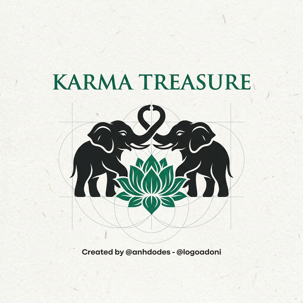 AI Design for genrate somrthing close donot copy exact logo to the design with lotus+ 2 elephant facing each other for karma treasure