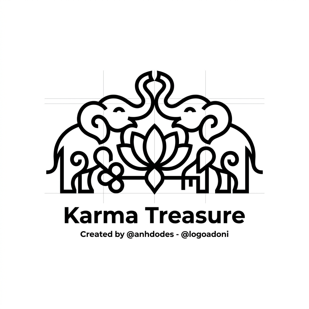 AI Design for genrate somrthing close to the design with lotus+ 2 elephant facing each other for karma treasure