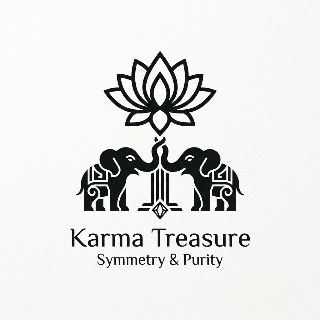 AI Design for generate somehting close to these but keep the lephant small and otus at the top of the trunk keep the mit miniamla fo rkarma trasure but the lotus and elephant should bal;ance