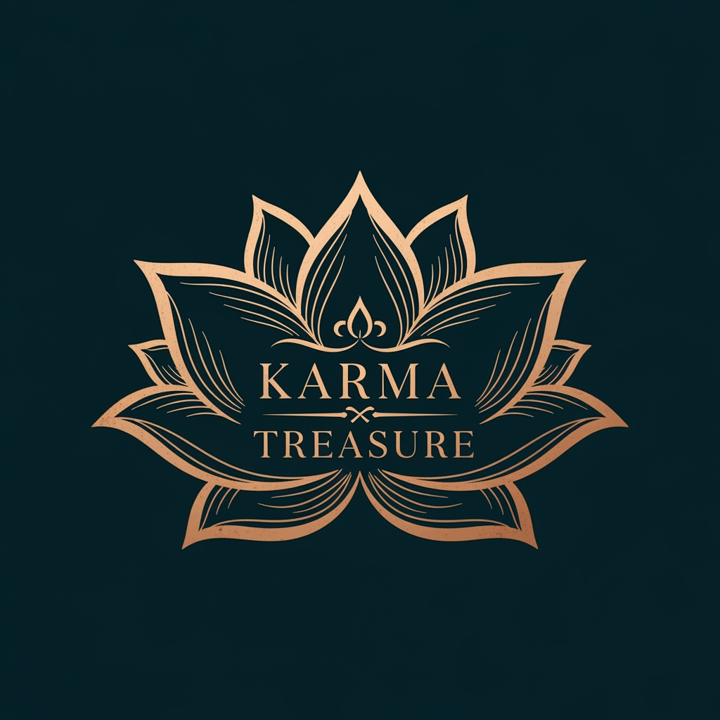AI Design for generate an logo for the brand karma treasure know for handicraft, antuique and luxury gifitngs want lotus in there logo