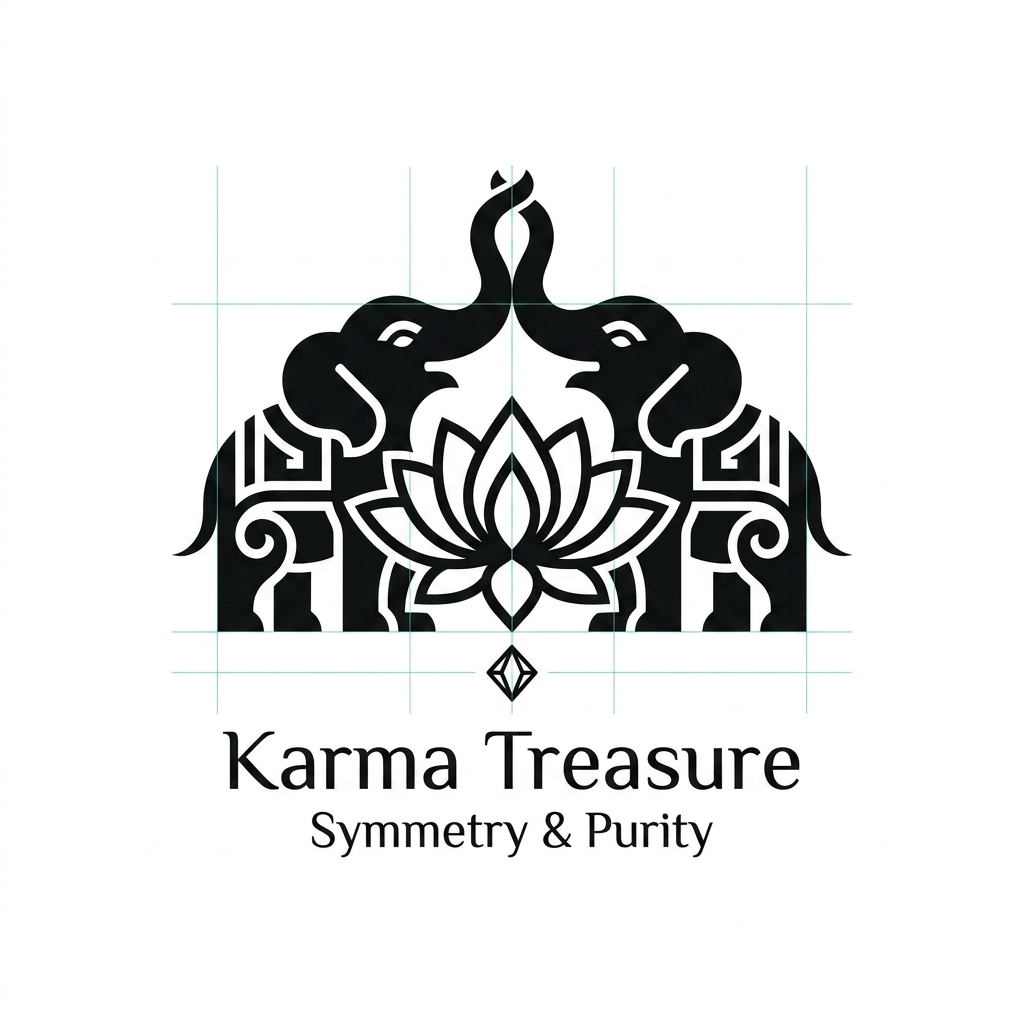 AI Design for genrate somrthing close to the design with lotus+ 2 elephant facing each other for karma treasure