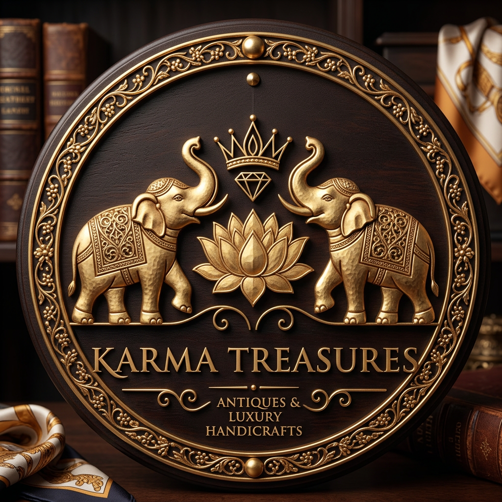 AI Design for generate an logo for the brand karma Treasure, the brands store is for the antiqus luxury handicraft iteam, with luxury gifting the logo should be