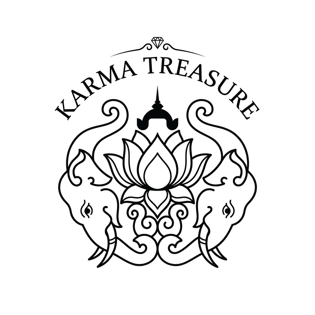 AI Design for generte something close to these two elephant+ lotus for karma treasure make elephant facing lotus invert the elephant