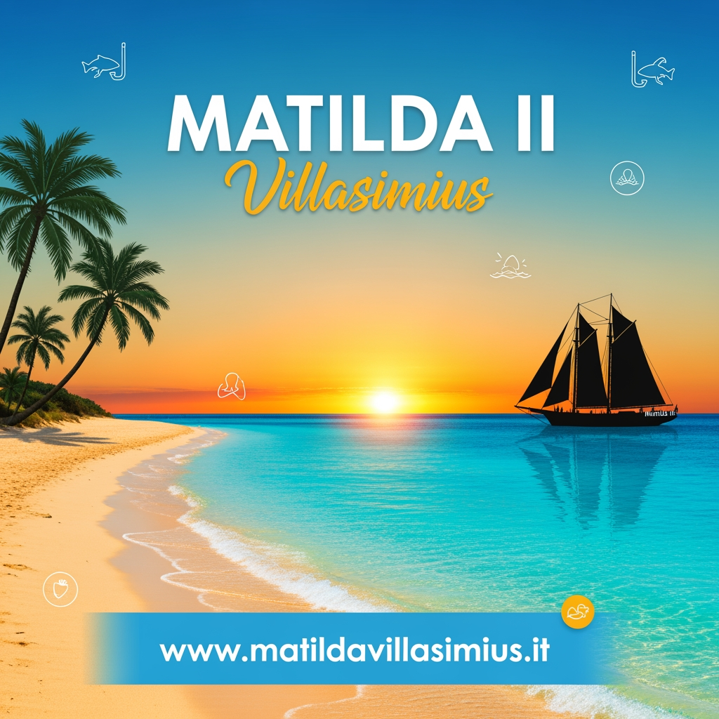 AI Design for Crea un volantino per sponsorizzare Matilda II di Villasimius. Questo è il sito. www.matildavillasimius.it. La grafica deve essere estiva e accativante