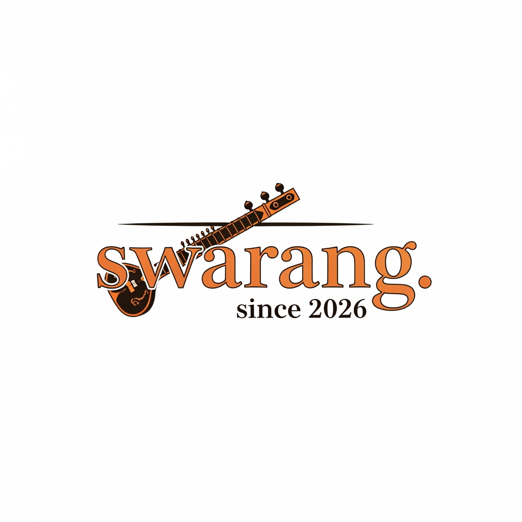 AI Design for create a traditional logo for the wording "swarang.". it is since 2026, and make it not very colourful, use shades of orange, and make it as cultural and traditiona with a sitar