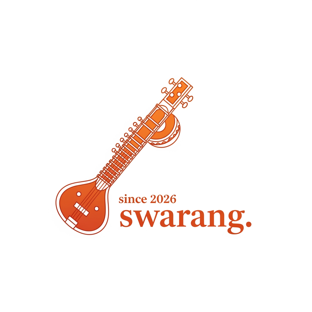 AI Design for create a traditional logo for the wording "swarang.". it is since 2026, and make it not very colourful, use shades of orange, and make it as cultural and traditiona with a sitar