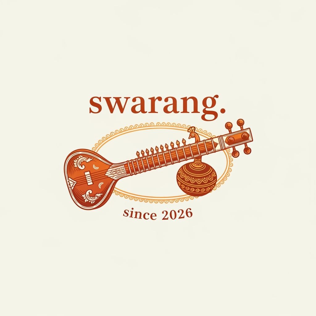 AI Design for create a traditional logo for the wording "swarang.". it is since 2026, and make it not very colourful, use shades of orange, and make it as cultural and traditiona with a sitar