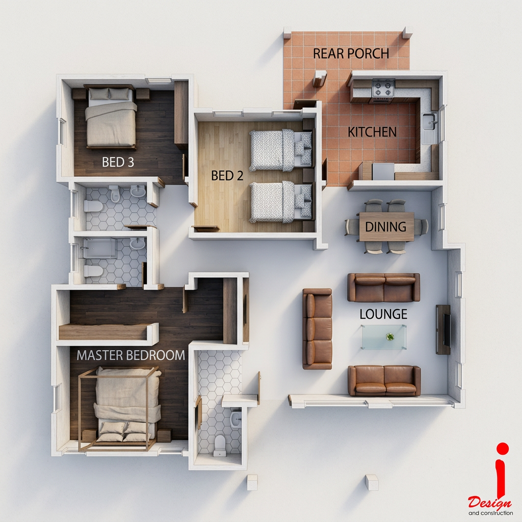 AI Design for make it photorealistic half 3d top view plan & keep this logo in paper corner