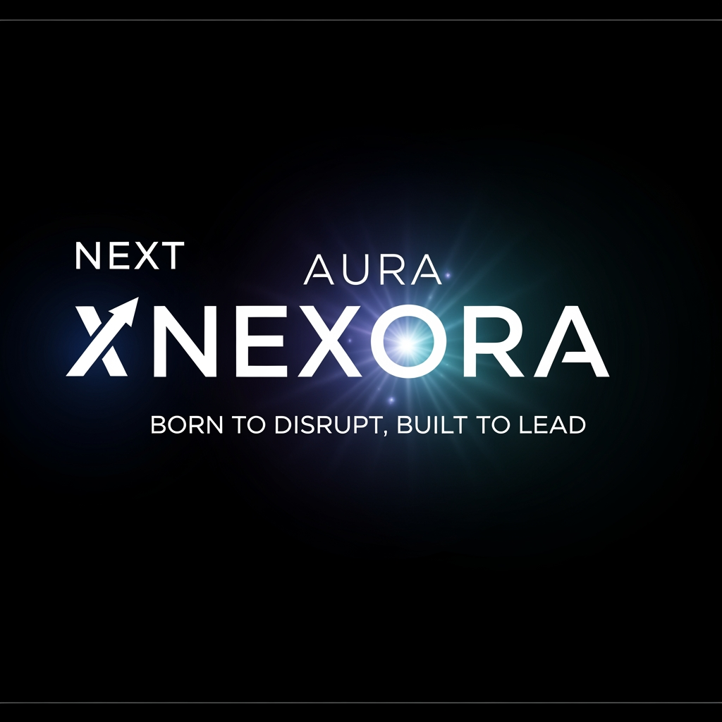 AI Design for i want to create a logo for my groupb"NEXORA" that tells NEXT AURA..
the tagline: BORN TO DISRUPT,BUILT TO LEAD