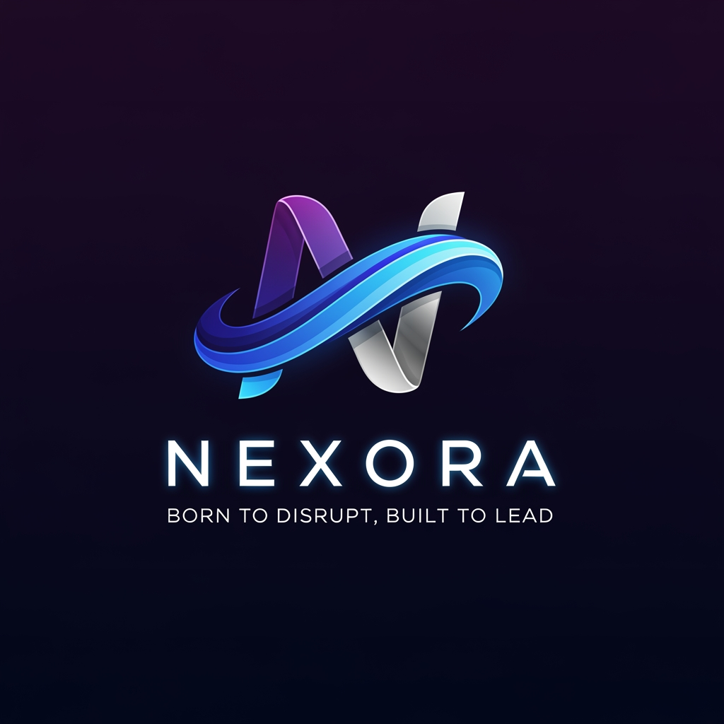 AI Design for i want to create a logo for my groupb"NEXORA" that tells NEXT AURA..
the tagline: BORN TO DISRUPT,BUILT TO LEAD