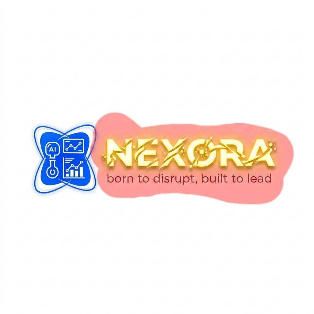 AI Design for The area highlighted in semi-transparent red in this image indicates where to make changes. make NEXORA text bright and add crazy font