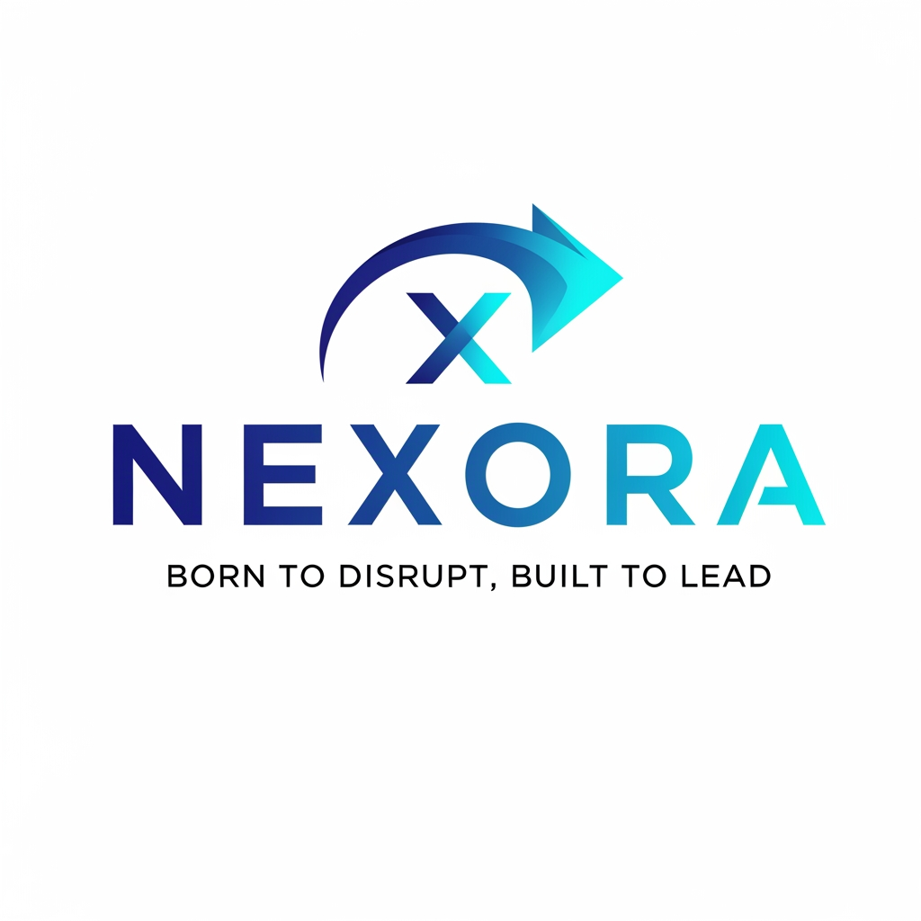 AI Design for i want to create a logo for my groupb"NEXORA" that tells NEXT AURA..
the tagline: BORN TO DISRUPT,BUILT TO LEAD