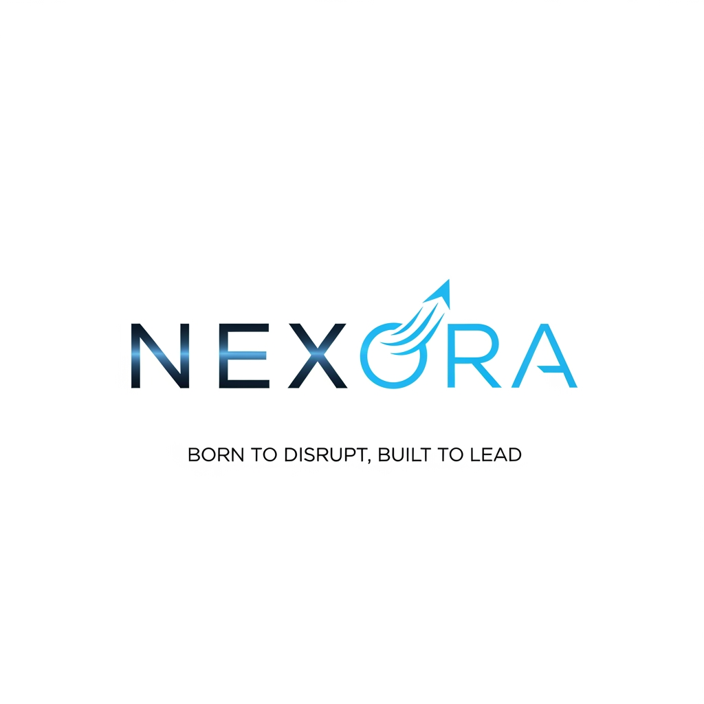 AI Design for i want to create a logo for my groupb"NEXORA" that tells NEXT AURA..
the tagline: BORN TO DISRUPT,BUILT TO LEAD