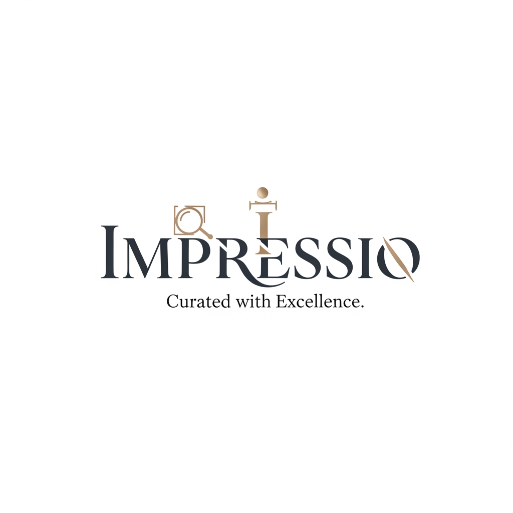 AI Design for IMPRESSIO — Curated with Excellence. logo design in stylish