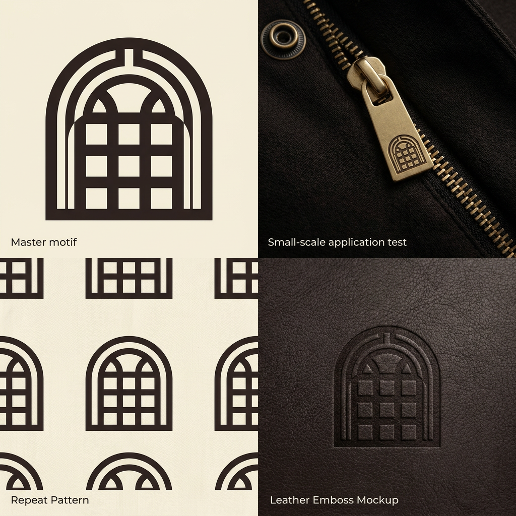 AI Design for THIS IS MY MOODBOARD NOW Act as a world-class luxury identity designer creating a bespoke house motif for AARANYA, a contemporary Indian luxury fashion house.
Objective:
Design a timeless luxury house motif that becomes AARANYA’s permanent visual signature, similar in strategic value to Loewe’s Anagram or Bottega Veneta’s Intrecciato.
This is NOT a decorative pattern.
This is a memorable house code.
Core Concept:
The motif should express only three primary ideas:
Threshold
Representing entry, discovery, and sanctuary.
Weaving Grid
Representing Indian craftsmanship, handloom structure, and artisanal precision.
Depth Through Negative Space
Representing the feeling of moving deeper into a quiet forest.
Important:
Do NOT combine too many visual ideas.
Prioritize simplicity and memorability.
Design Language:
Create a minimal geometric symbol built from:
1 primary architectural silhouette
2–4 structural internal lines
strong negative space
modular proportions
clean symmetry or controlled asymmetry
Visual Characteristics:
ultra minimal
instantly recognizable
easy to remember
iconic silhouette
timeless
quiet luxury
editorial sophistication
highly refined geometry
The motif should feel:
discovered, not designed
ancient, yet modern
premium, not decorative
Hard Constraints:
The motif must work at extremely small sizes:
12 mm garment label
zipper pull
button engraving
leather embossing
foil stamp
If internal details disappear at small scale, simplify further.
Maximum complexity rule:
The motif should be understandable within 2–3 seconds.
Avoid intricate detailing.
Avoid Completely:
leaves
trees
flowers
paisleys
mandalas
floral motifs
sacred geometry overload
ornamental Indian design
excessive linework
decorative complexity
Visual References:
Think closer to:
Loewe logo simplicity
The Row restraint
Toteme geometry
Lemaire subtlety
architectural floor plans
stepwell silhouettes
Color:
Dark Espresso artwork
Warm Cream background
Presentation:
Show only:
Master motif
Simplified repeat pattern
Small-scale application test
Emboss mockup
The final motif should feel so simple and iconic that someone can recall and sketch it from memory after seeing it once.