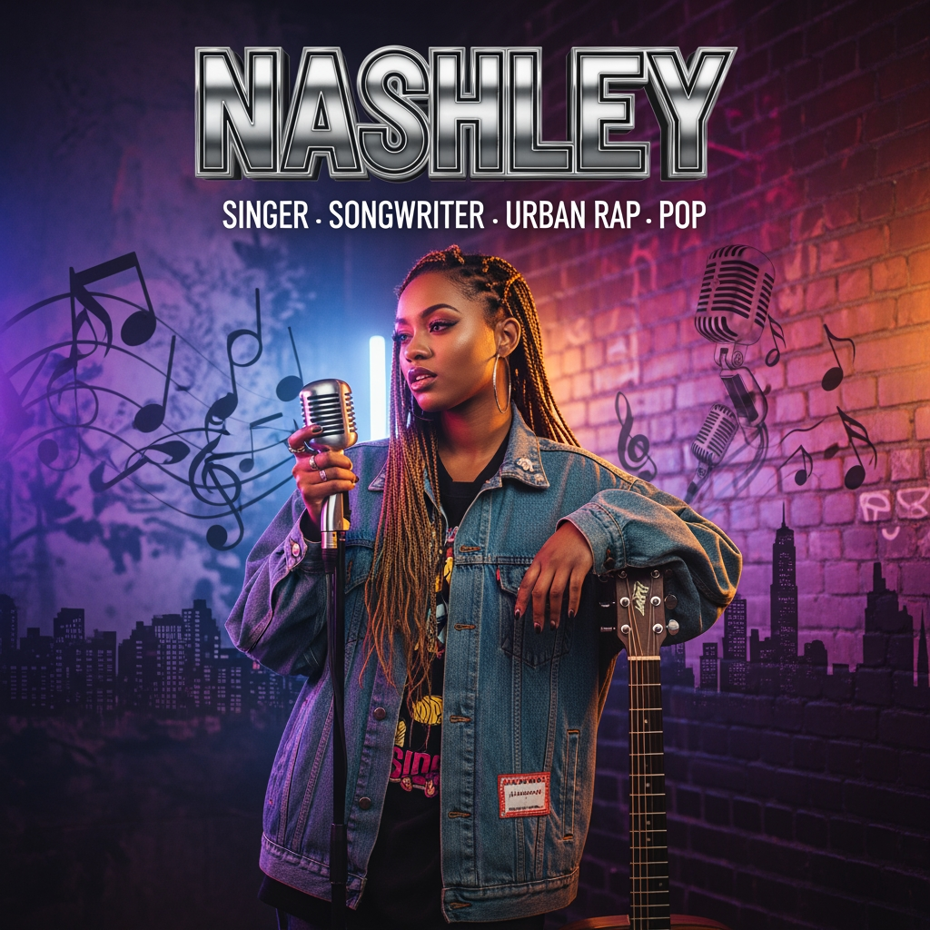 AI Design for something with my name Nashley, i'm a singer and songwriter urban rap pop
