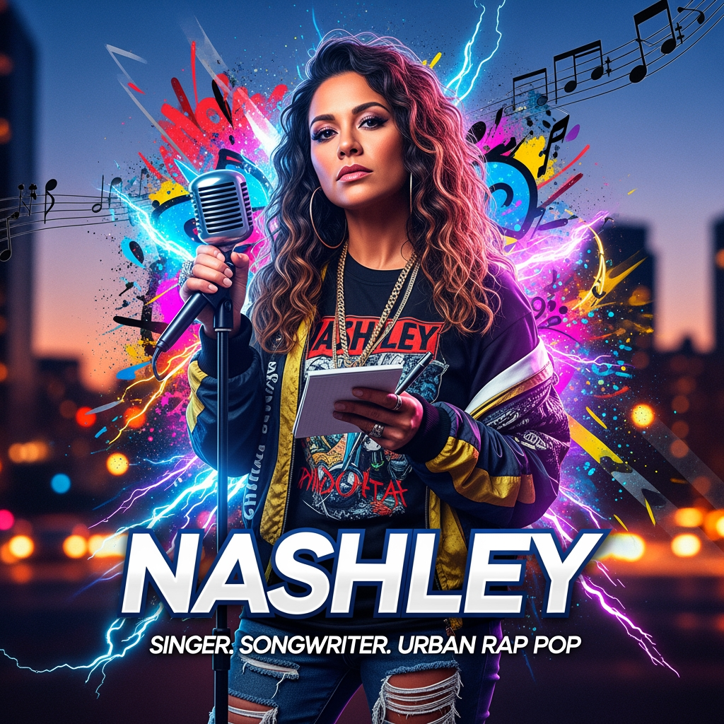 AI Design for something with my name Nashley, i'm a singer and songwriter urban rap pop