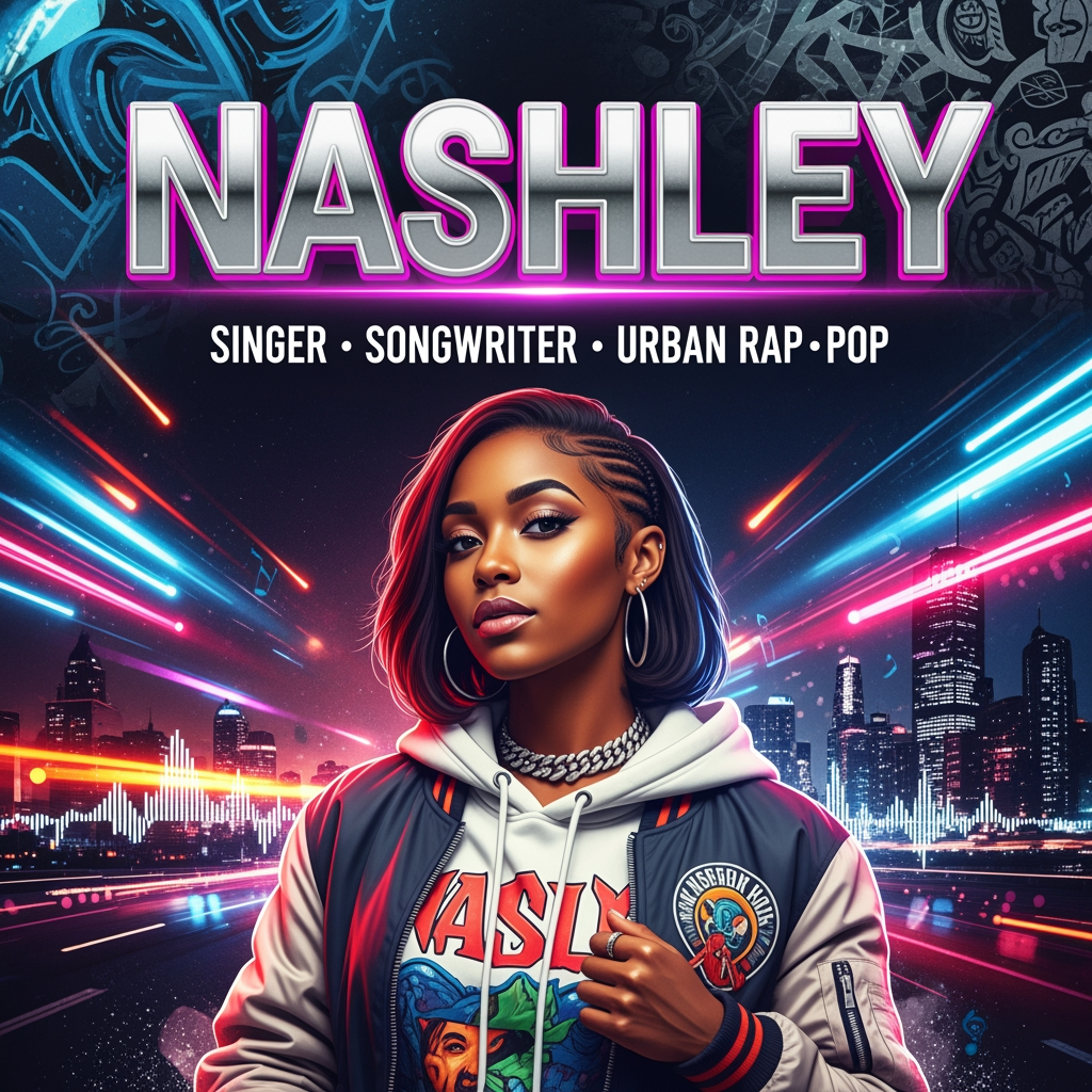 AI Design for something with my name Nashley, i'm a singer and songwriter urban rap pop