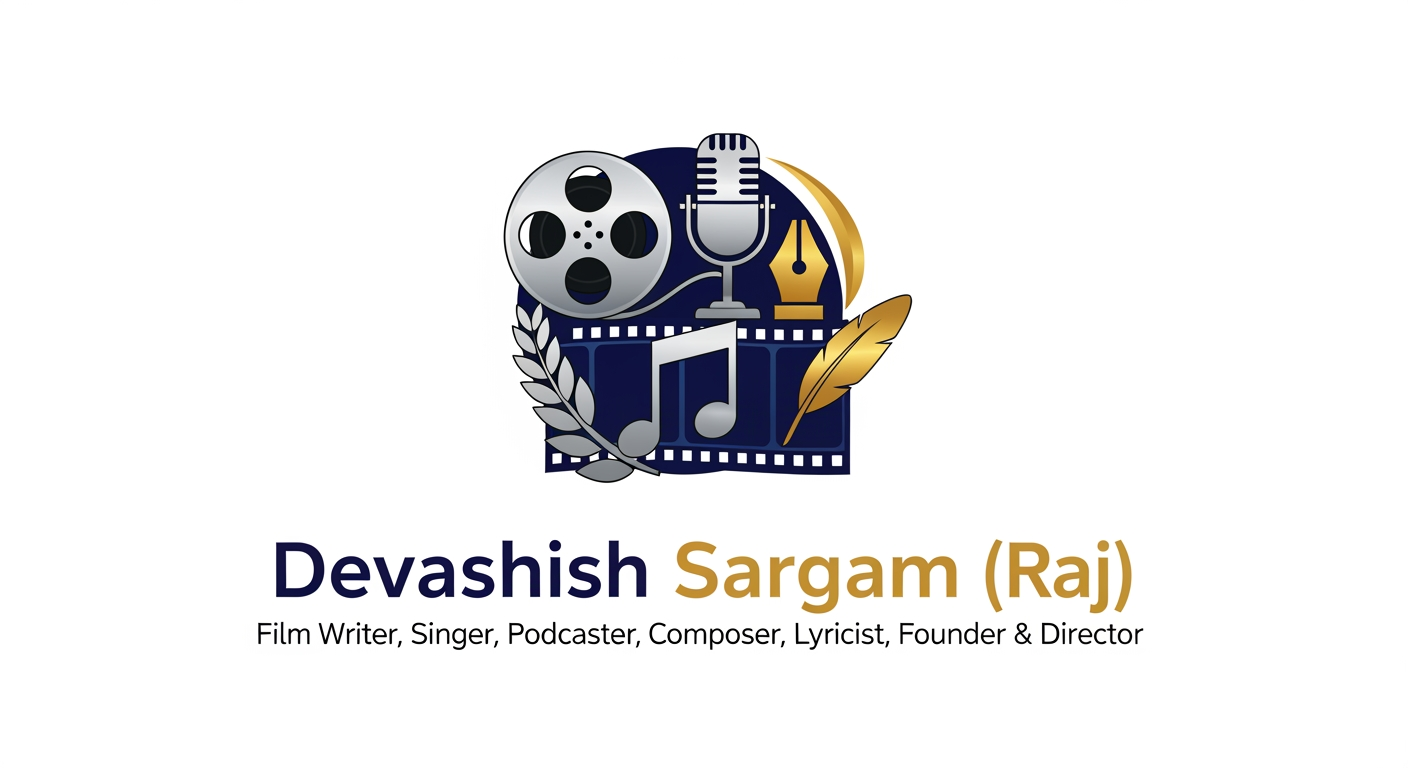 AI Design for give me best logo for Award Winning - Film Writer, Singer, Podcaster, Composer, Lyricist, Founder & Director "Devashish Sargam (Raj)"