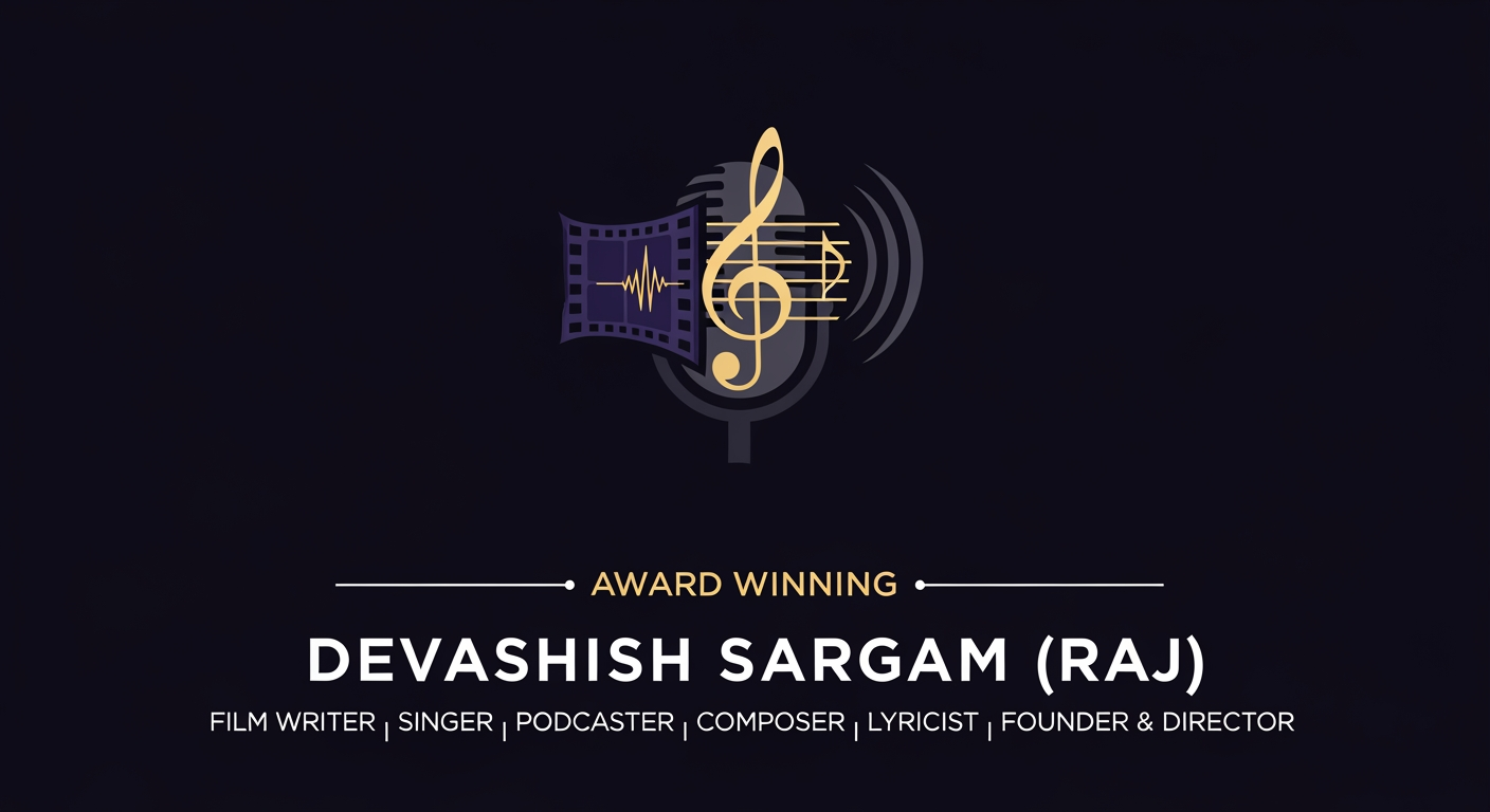 AI Design for give me best logo for Award Winning - Film Writer, Singer, Podcaster, Composer, Lyricist, Founder & Director "Devashish Sargam (Raj)"