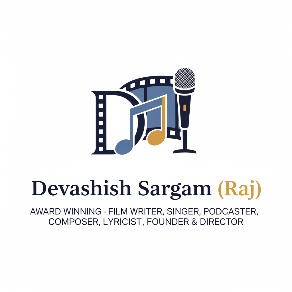 AI Design for give me best logo for Award Winning - Film Writer, Singer, Podcaster, Composer, Lyricist, Founder & Director "Devashish Sargam (Raj)"