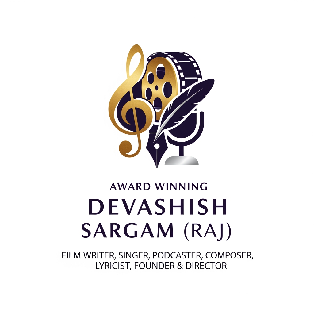 AI Design for give me best logo for Award Winning - Film Writer, Singer, Podcaster, Composer, Lyricist, Founder & Director "Devashish Sargam (Raj)"