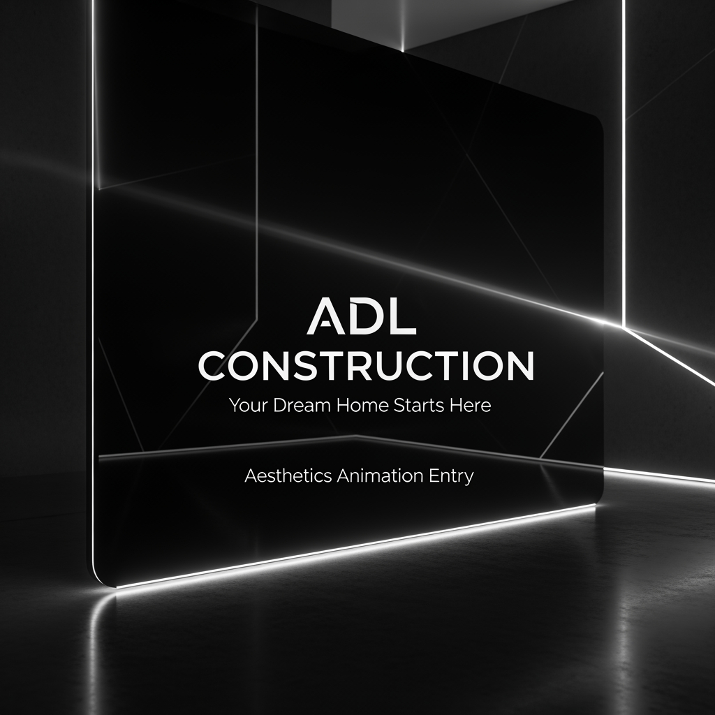 AI Design for create a ADL CONSTRUCTION below Your Dream Home Starts Here a Asthetics Animation Entry in black colour