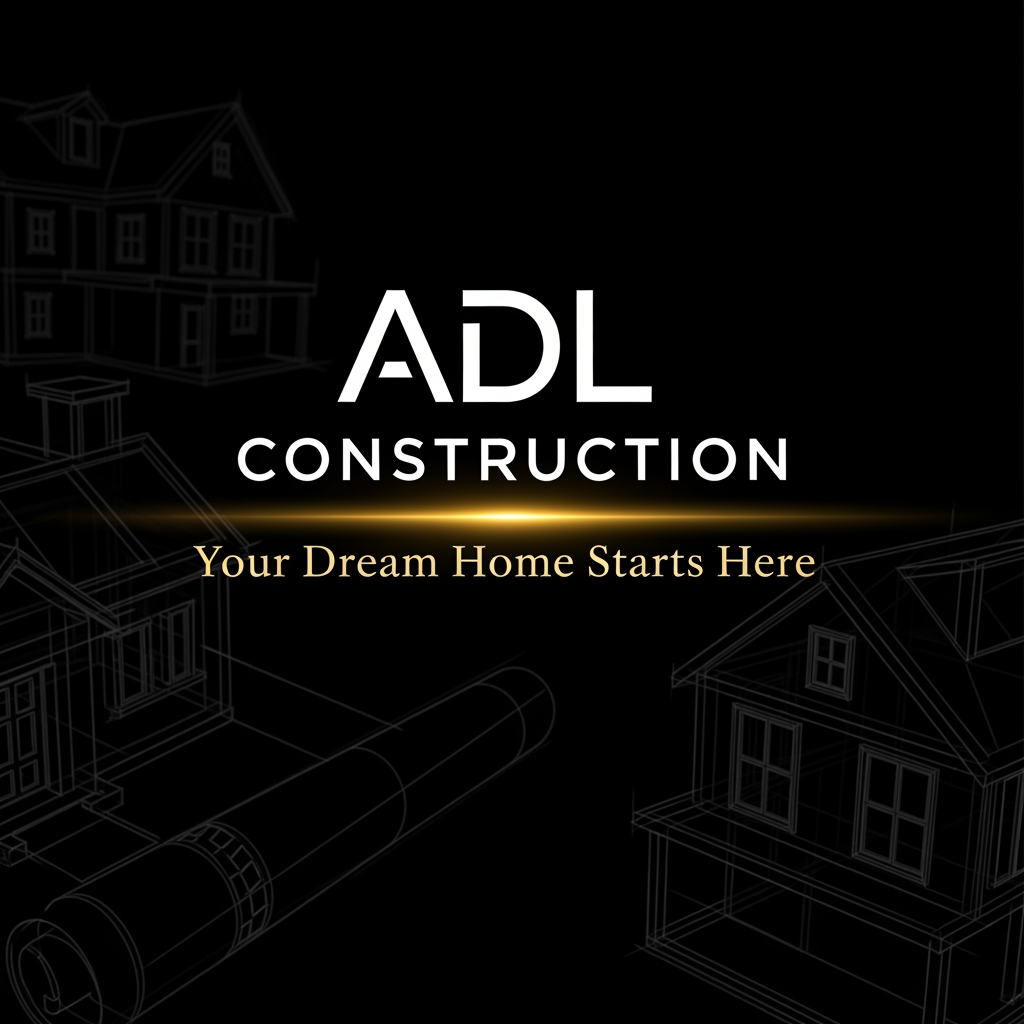AI Design for create a ADL CONSTRUCTION below Your Dream Home Starts Here a Asthetics Animation Entry in black colour