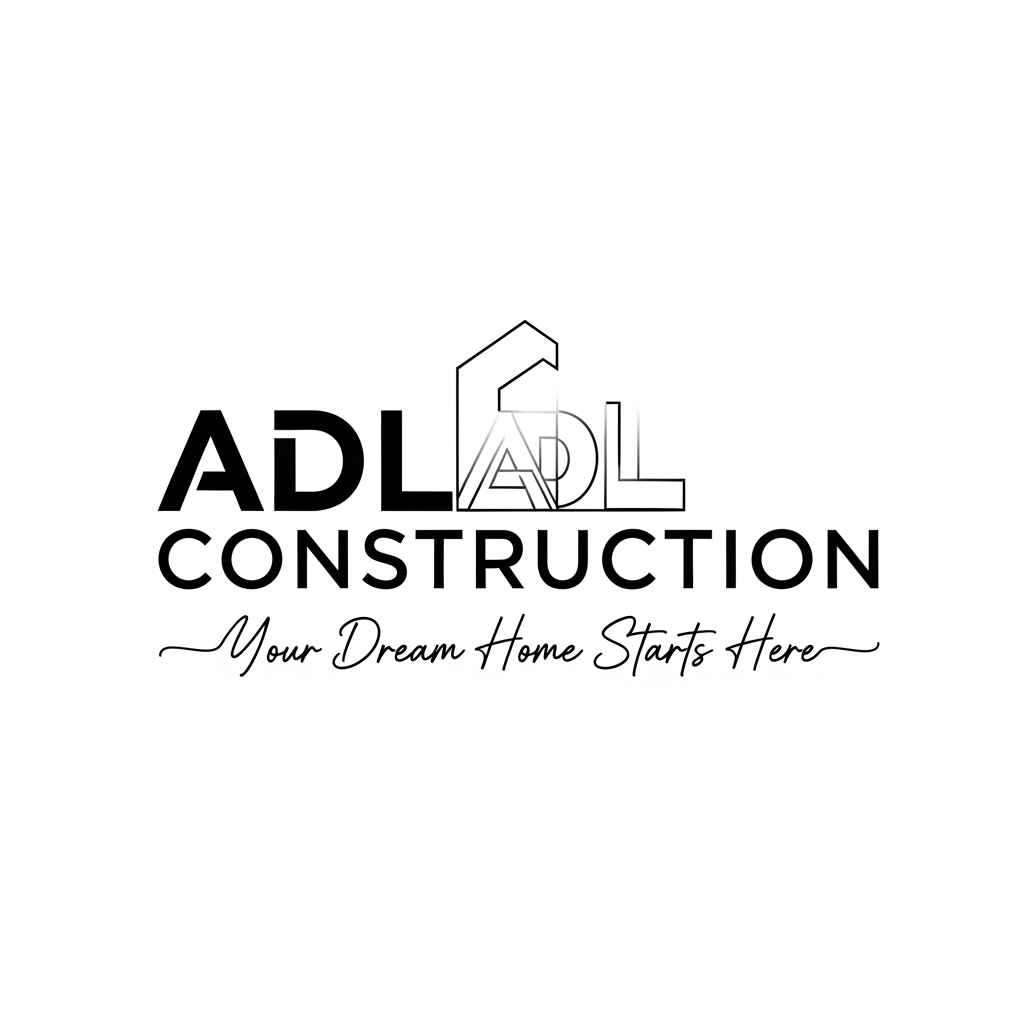 AI Design for create a ADL CONSTRUCTION below Your Dream Home Starts Here a Asthetics Animation Entry in black colour