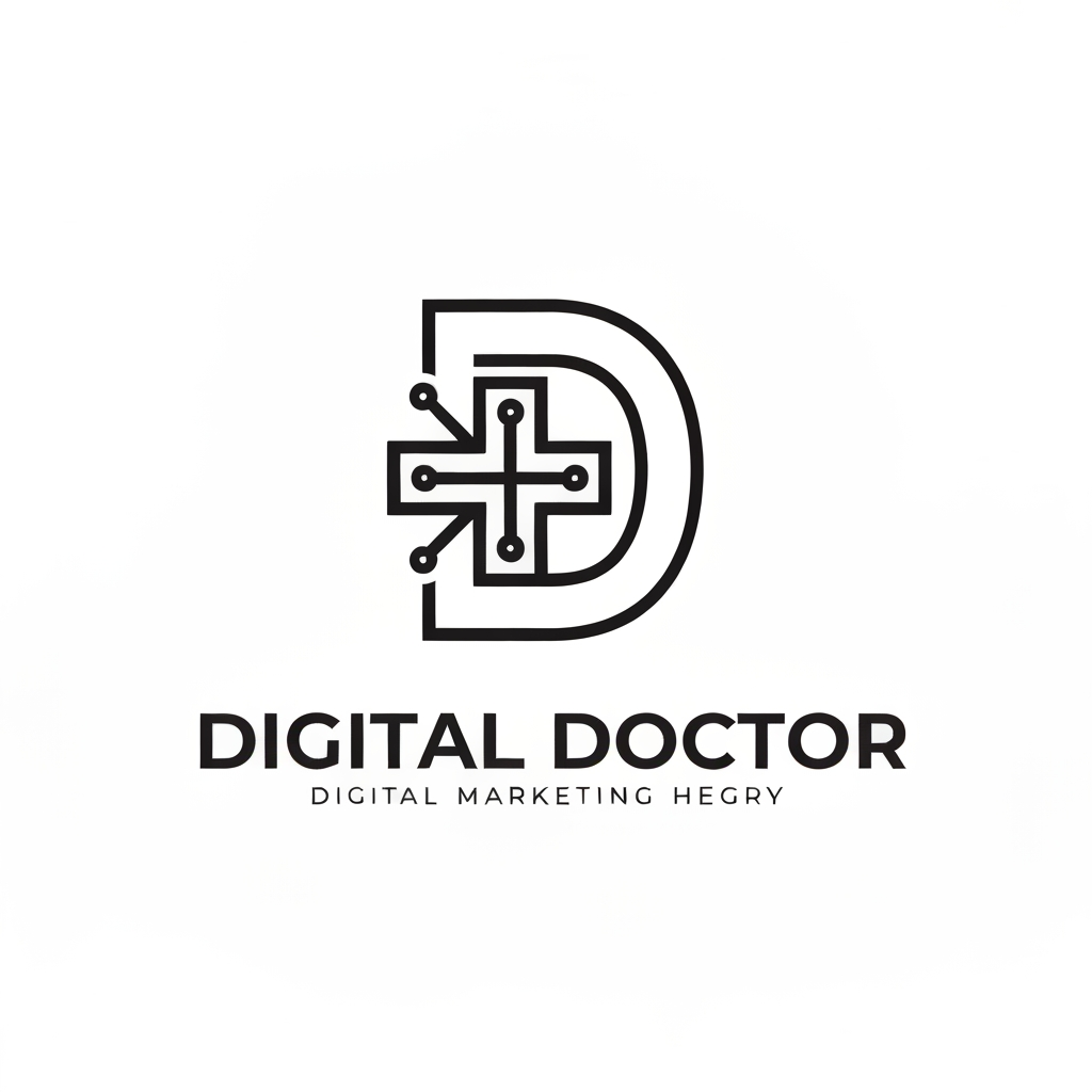 AI Design for Minimalist vector logo design for a digital marketing agency named 'Digital Doctor'. The design creatively merges the letter 'D' with a subtle medical cross and digital circuit board patterns. Clean lines, professional sans-serif aesthetic, high contrast, flat vector style, white background.